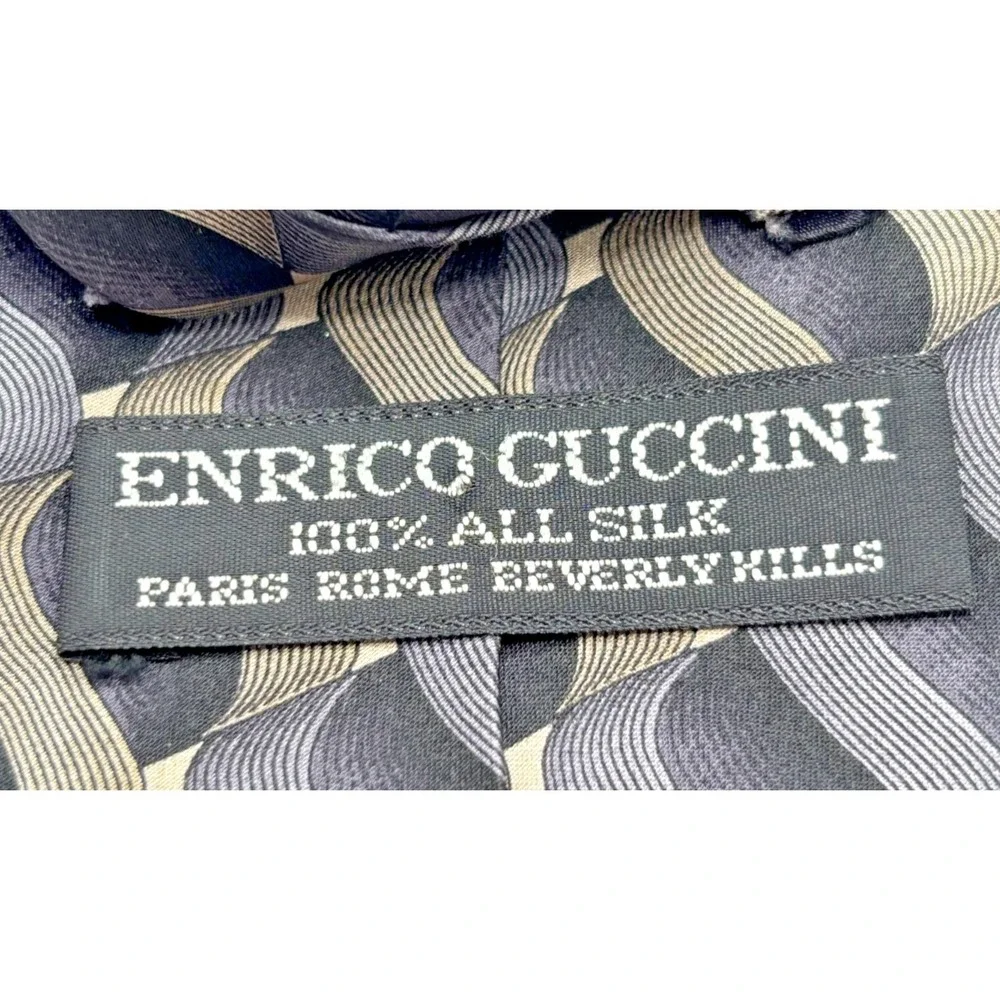 Enrico Guccini 100% Silk Handmade Men's Neck Tie Black Gray Silver Abstract Wave